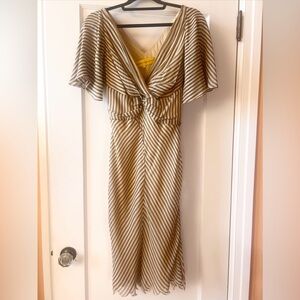 Catherine Malandrino Silk Striped Y2K Dress Size 6 Fairy Whimsy Batwing Sleeve